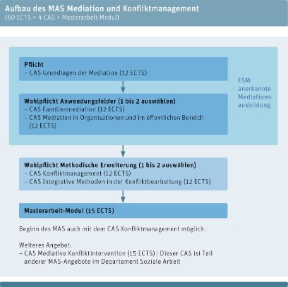 Grafik, die den Aufbau des MAS Mediation und Konfliktmanagement aufzeigt